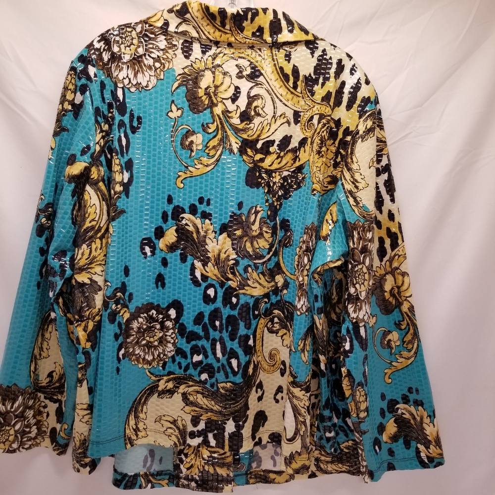 Simonton Says Size 3XL Jacket Long Sleeve Button Down Blue Gold Black Top - Picture 2 of 10